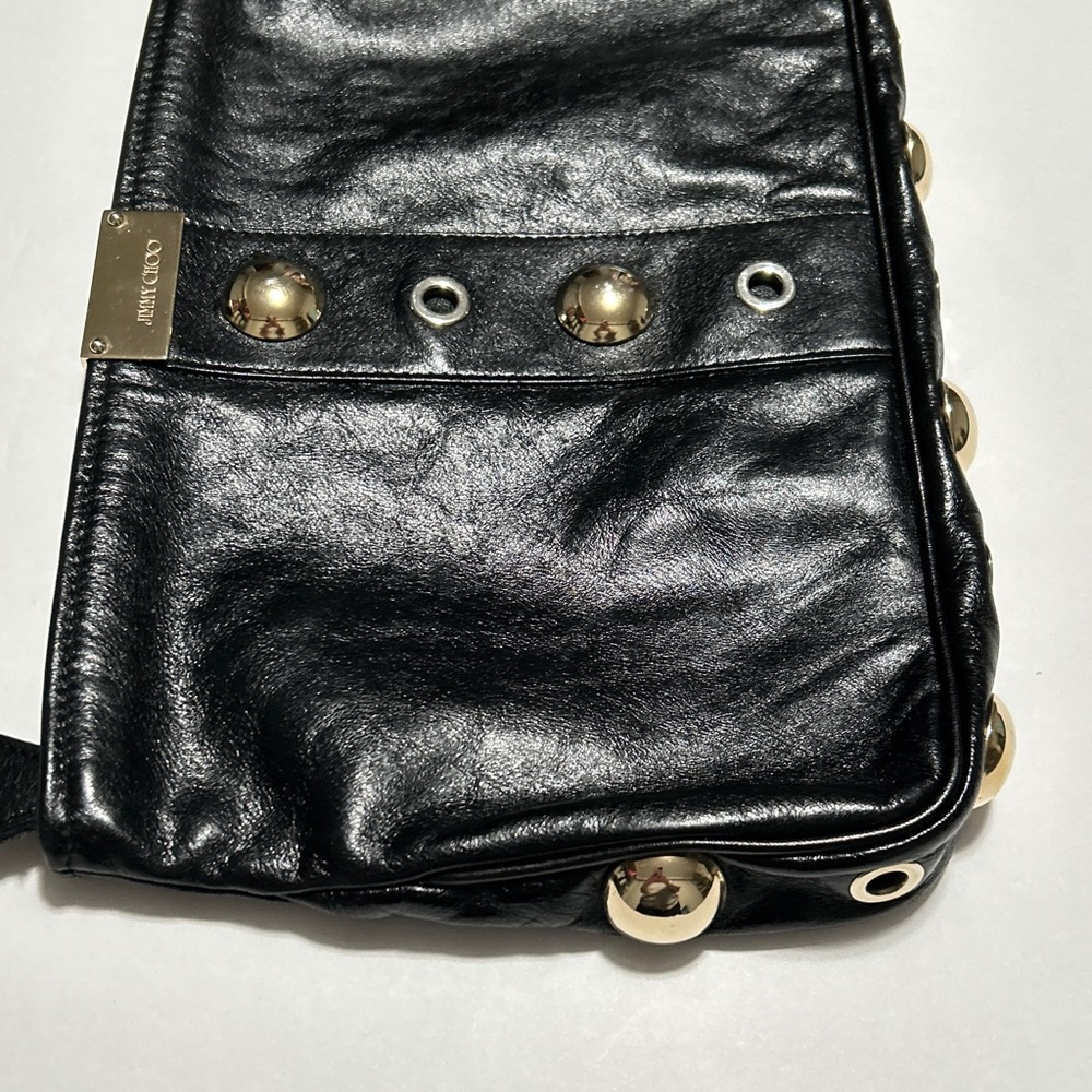 Jimmy Choo Clutch Bag Patent Leather Crinkled Zulu Grommet Embellished - Picture 11 of 16